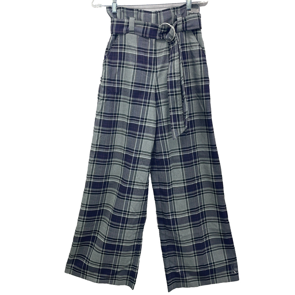 NY & Co Wide Leg Palazzo Pants 27x32 Womens 0 Plaid‎ Academia Career Purple Gray